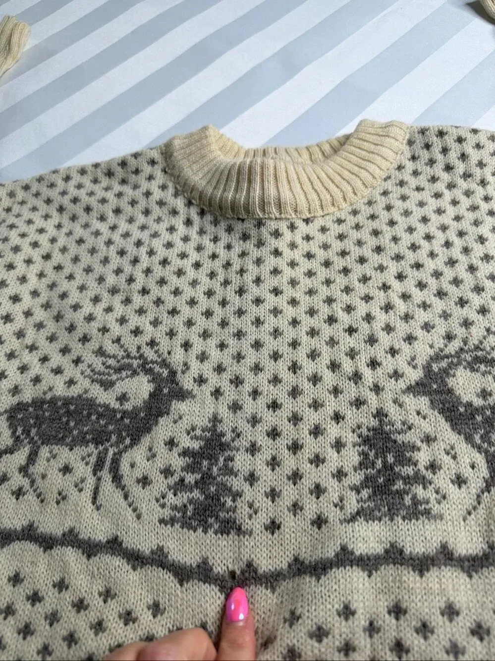 Green Mountain Threadworks Vintage Wool Fair Isle Deer Sweater Size XL